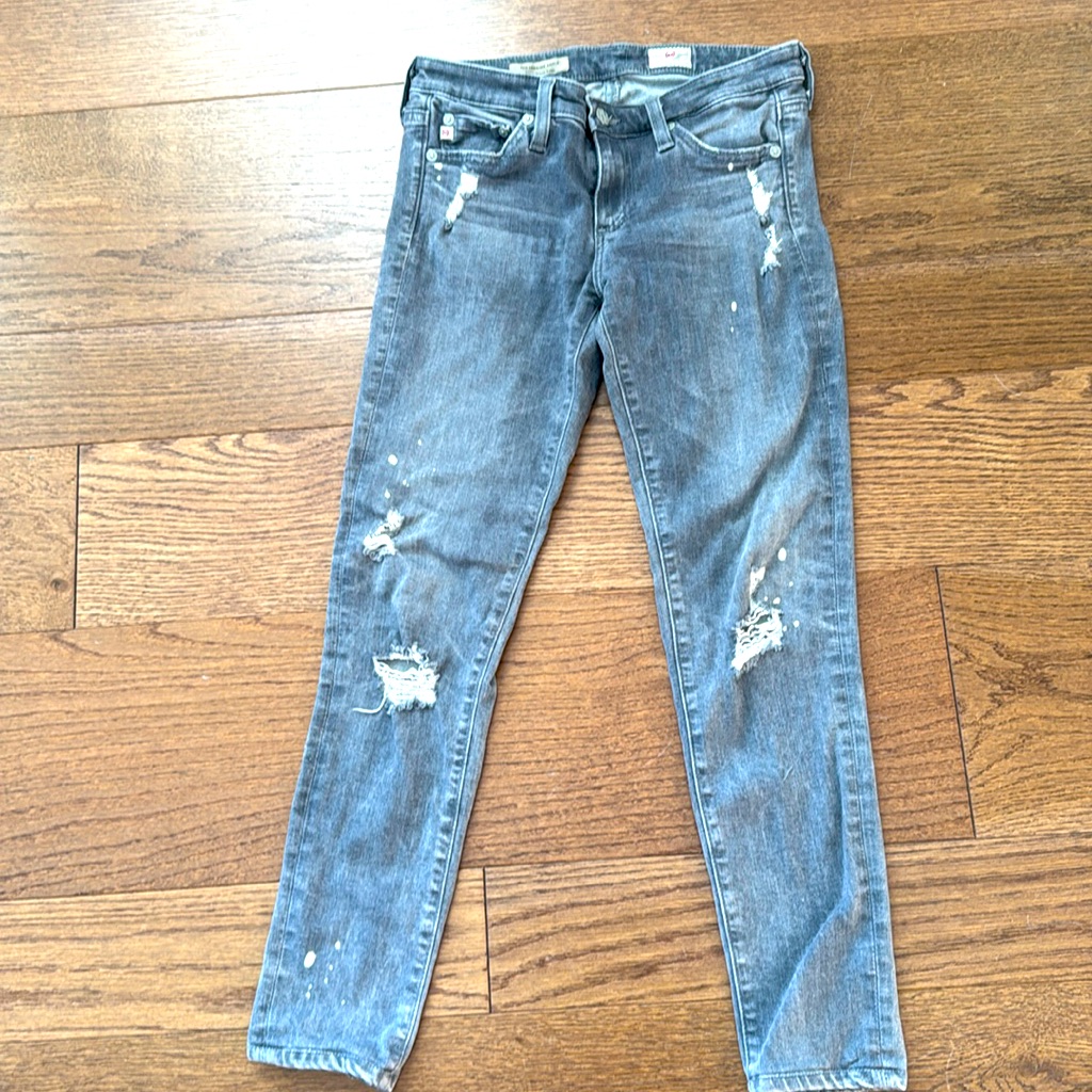 Ag Super Distressed Grey Skinny Jeans